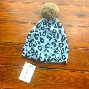 NWT Scott & Scott 100% cashmere leopard print puff ball winter knit beanie hat